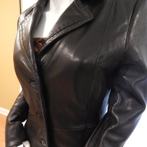 Jones New York  BLACK LEATHER LONG COAT - Picture 10 of 13